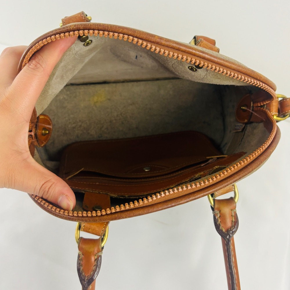 Vtg. Dooney & Bourke All Weather Leather Domed Satchel Taupe British Tan Bag - Picture 13 of 15